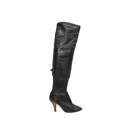 Black Chanel Pointed-Toe Knee-High Boots Size 37 Black