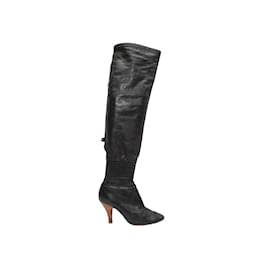 Chanel-Black Chanel Pointed-Toe Knee-High Boots Size 37-Black