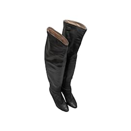 Chanel-Black Chanel Pointed-Toe Knee-High Boots Size 37-Black