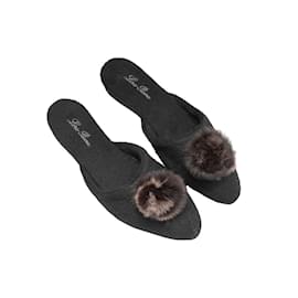 Loro Piana-Black & Brown Loro Piana Cashmere & Mink Slippers Size 38-Black
