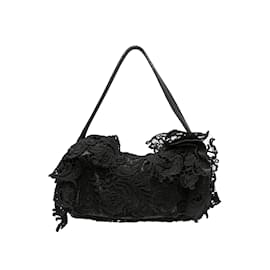 Prada-Black Prada Guipure Lace Ruffle Shoulder Bag-Black