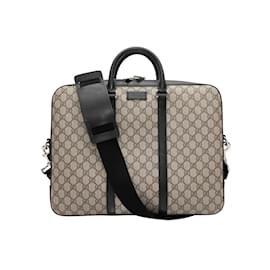 Gucci-Porte-documents à bandoulière beige et noir Gucci Monogram-Beige