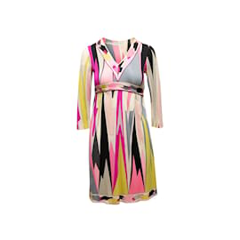Emilio Pucci-Vintage Pink & Multicolor Emilio Pucci 1970s Geometric Print Dress Size US 6-Pink