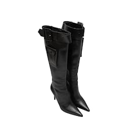 Christian Louboutin-Black Christian Louboutin Knee-High Pointed-Toe Pocket Boots Size 39-Black