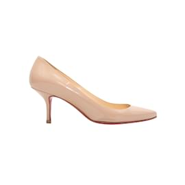 Christian Louboutin-Beige Christian Louboutin Pointed-Toe Patent Pumps Size 36.5-Beige