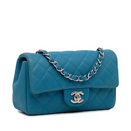 Chanel-Bolsa Chanel Mini Classic Caviar Azul Retangular com Aba Única Crossbody-Azul