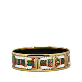 Hermès-Gold Hermes Wide Enamel Bangle Costume Bracelet-Golden