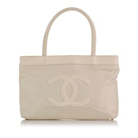 Chanel-Borsa tote in tela bianca Chanel CC-Bianco