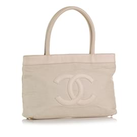 Chanel-Bolsa de lona branca Chanel CC-Branco