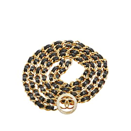 Chanel-Cinturón de eslabones de cadena de cuero CC Chanel dorado UE 96-Dorado