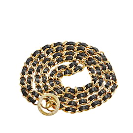 Chanel-Cinto de elo de corrente de couro Chanel CC dourado UE 96-Dourado