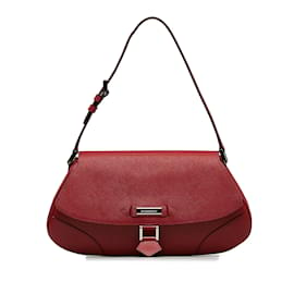 Burberry-Red Burberry Leather Shoulder Bag-Red
