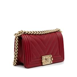 Chanel-Red Chanel Small Calfskin Chevron Boy Flap Crossbody Bag-Red