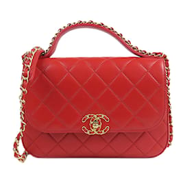 Chanel-Bolso satchel rojo con solapa y asa superior Chanel-Roja