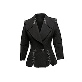 Christian Lacroix-Vintage Black Christian Lacroix 90s Jacquard Blazer Size US S-Black