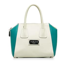 Valentino-White Valentino Leather Bicolor Handbag-White