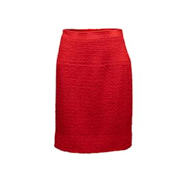 Autre Marque-Vintage Rojo Chanel Boutique Tweed Falda Tamaño US S-Roja