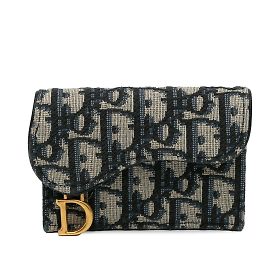 Blue Dior Oblique Saddle Wallet Blue