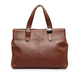Burberry-Brown Burberry Leather Tote Bag-Brown