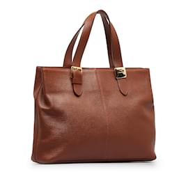 Burberry-Brown Burberry Leather Tote Bag-Brown