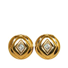 Chanel-Gold Chanel Round Rhinestone Clip-On Earrings-Golden