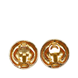 Chanel-Gold Chanel Round Rhinestone Clip-On Earrings-Golden
