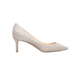 Jimmy Choo-Silberne Jimmy Choo Glitzer-Pumps mit spitzer Zehenpartie, Größe 35-Silber