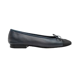 Chanel-Navy & Black Chanel Cap-Toe Ballet Flats Size 36.5-Navy blue