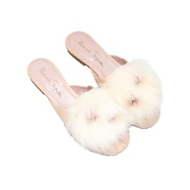 Autre Marque-Pink & White Alameda Turquesa Furry Mules Size 37-Pink