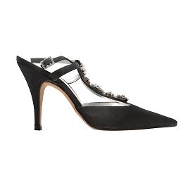 Vintage Black Christian Lacroix Silk Crystal-Embellished Heels Size 35 Black
