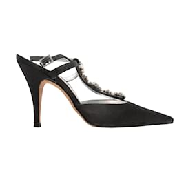 Christian Lacroix-Vintage Black Christian Lacroix Silk Crystal-Embellished Heels Size 35-Black