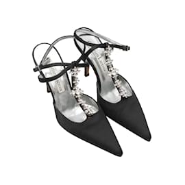 Christian Lacroix-Vintage Black Christian Lacroix Silk Crystal-Embellished Heels Size 35-Black