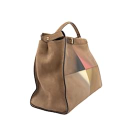 Fendi-Hellbraune und mehrfarbige bemalte Handtasche „Peekaboo“ von Fendi-Kamel