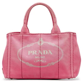 Prada-Pink Prada Canapa Logo Satchel-Pink