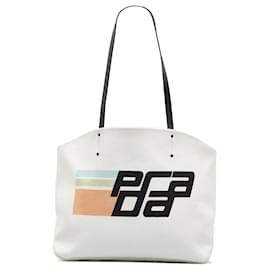 Prada-White Prada Canapa Racing Logo Shopping Tote-White