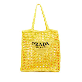 Prada-Tote amarillo de rafia con logo de Prada-Amarillo