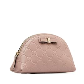 Gucci-Pink Gucci Guccissima Bow Pouch-Pink
