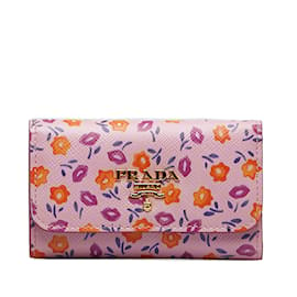 Prada-Rosa Prada Saffiano-Schlüsseletui mit Blumenmuster-Pink