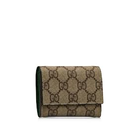 Gucci-Brown Gucci GG Supreme Compact Wallet-Brown