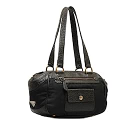 Prada-Black Prada Berlino-Trimmed Tessuto Shoulder Bag-Black