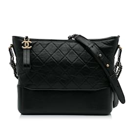 Chanel-Chanel Preto Médio Pele De Cordeiro Gabrielle Crossbody-Preto