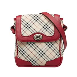 Burberry-Red Burberry Nova Check Canvas Crossbody Bag-Red