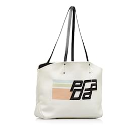 Prada-White Prada Canapa Racing Logo Shopping Tote-White