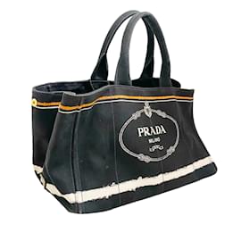 Prada-Black Prada Canapa Logo Stripes Tote Bag-Black