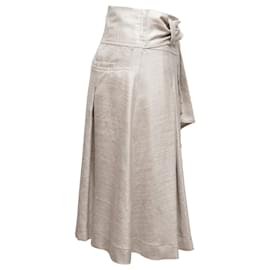 Issey Miyake-Grey Issey Miyake Linen Pleated Skirt Size US 6-Grey