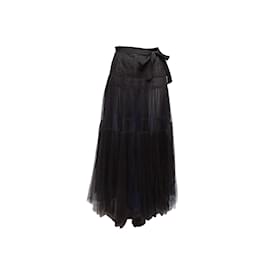 Oscar de la Renta-Vintage Black & Navy Oscar de la Renta Tulle Maxi Skirt Size S-Black