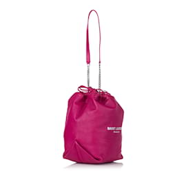Saint Laurent-Pink Saint Laurent Teddy Leather Bucket Bag-Pink