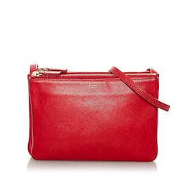 Céline-Red Celine Small Trio Leather Crossbody Bag-Red