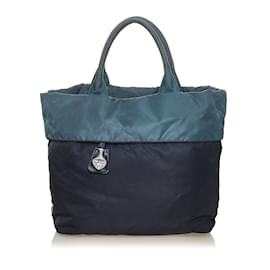 Prada-Blue Prada Tessuto Reversible Tote Bag-Blue