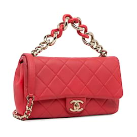 Chanel-Bolsa Chanel mini pele de cordeiro elegante com aba única vermelha-Vermelho